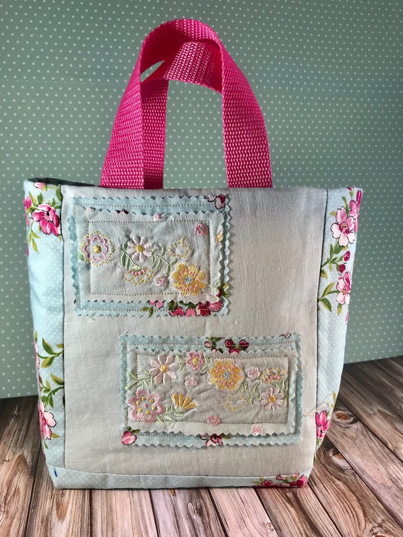Baby girl gift Cute gift Toddler gifts -aqua pink Baby shower gift upcycled Mini Tote gray mint Little girl pursebag; tote bag