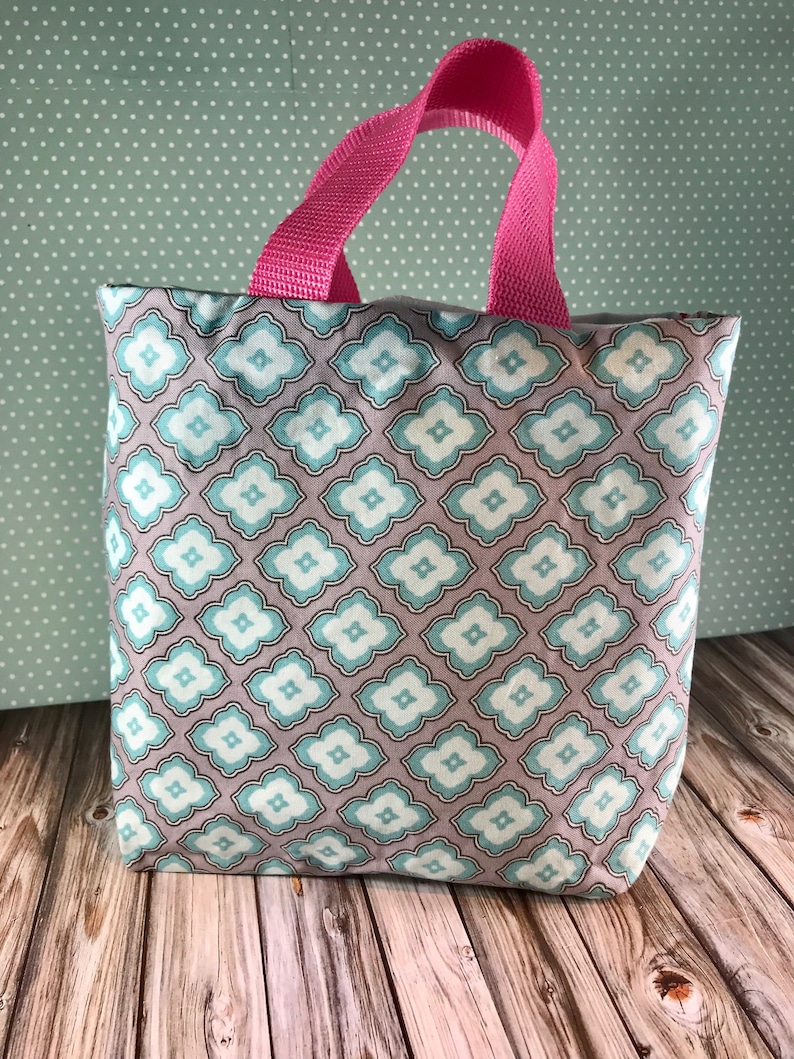 Baby girl gift Cute gift Toddler gifts -aqua pink Baby shower gift upcycled Mini Tote gray mint Little girl pursebag; tote bag