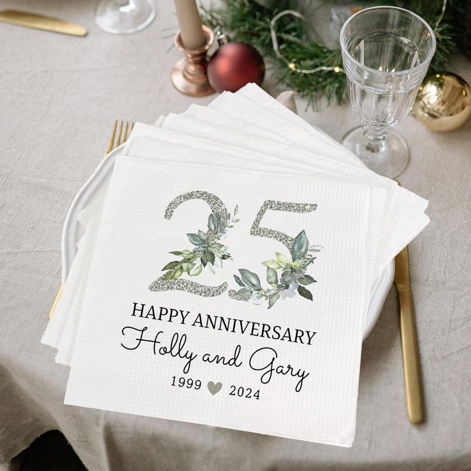 Custom Anniversary Cocktail Napkins Personalized Party Decorations