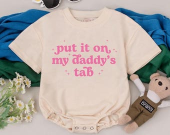 Put It On My Daddy’s Tab Baby Romper – Funny Retro Newborn Outfit