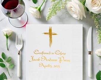 Personalized Cross Napkins: Custom Christening, Wedding, Communion Paper