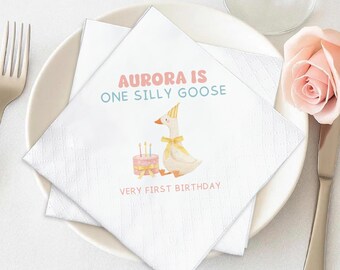 One Silly Goose Birthday Napkins, Personalized Goose First Birthday Napkins, Custom 1st Birthday Party Decor