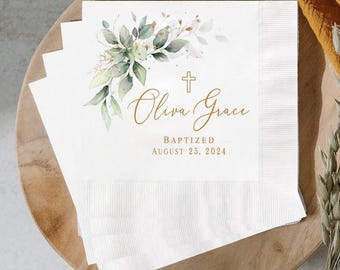 Floral Baptism Monogram Napkins: Personalized Paper Luncheon Napkins