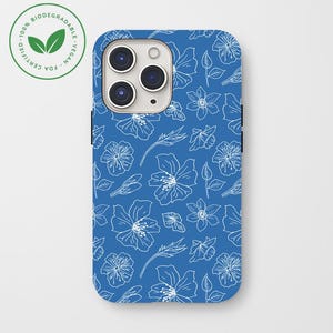 Floral Blue iPhone Case |  Botanical iPhone Case | Bohemian Phone Case | Stocking Stuffer | iphone 15 pro case