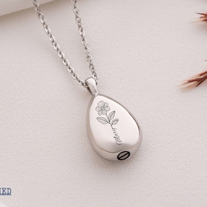 Personalized Flower Urn Necklace, Stainless Steel Ash Pendant, Cremation Jewelry Keepsake Gift for Ashes