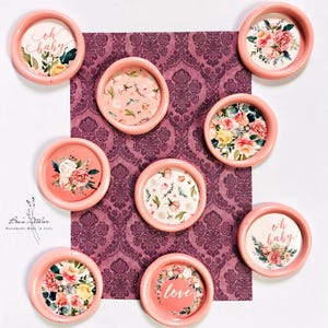 Pegatinas de lacre. Vintage, Shabby chic, Rosa, Amor, Oh Baby. Sellos para fiestas, bodas, invitaciones, agendas, regalos.