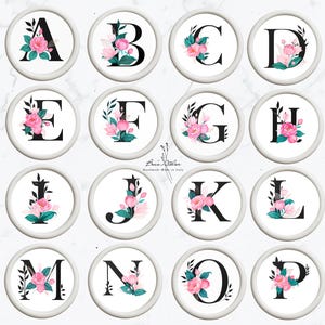 Zegels 26 letters met bloemen, namen, romantisch, elegant, verschillende kleuren, aanpasbaar, stickers, uitnodigingen, bedankjes, cadeaus, plaatskaarten, scrapbooking