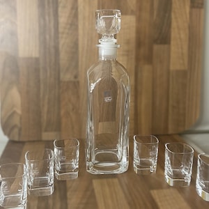 Luigi Bormioli decanter set • 6 crystal glasses • Italy 1970s • Light & Music series • 30 cm tall • 11.8 in • Mid-century barware