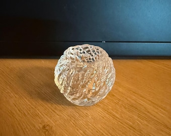 Vintage snowball candle holder • Swedish ice glass • Sculptural clear glass tealight • 1970s Scandinavian design