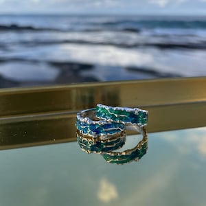Ocean Edge 925 Silver Ring – Wave-Inspired Design with Blue & Green Enamel | Adjustable