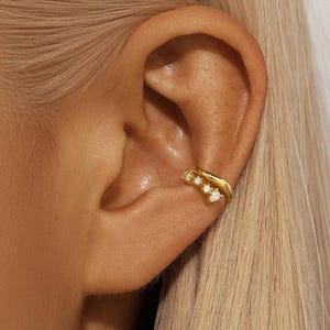 Gold Double Layer Ear Cuff | 925 Sterling Silver No Piercing Earring | Dainty Clip-On Cartilage Daily Jewelry for Women | Maredoro