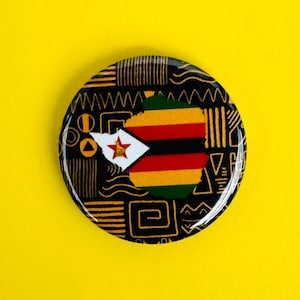 Zimbabwe Map Badge 25mm Kudhinda Pattern