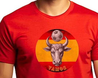 Spain World Cup 26 Football T-Shirt. Spanish Bull and Flag Unisex Tee