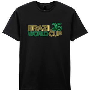 Brazil Retro Style World Cup 26 T-Shirt. Unisex Cotton Football Tee image 3