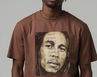 Bob Marley T-Shirt/ Don't Worry/ Portrait Unisex Organic Cotton Tee