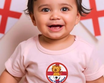 England World Cup 26 Baby T-Shirt. Lion and Football Unisex Organic Cotton Tee
