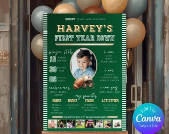 Football First Birthday Milestone Sign, Editable Sports Poster (Digital Download)