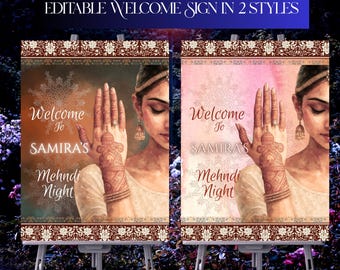 Desi Wedding Welcome Sign | Editable Mehendi, Haldi Template (A1, A2 Digital Download)