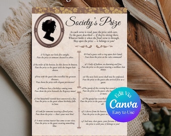 Regency Pass the Prize Game, Bridal Shower Game, Baby Shower Game, Tea Party Printable, High Society Party Game, A4 Instant Download