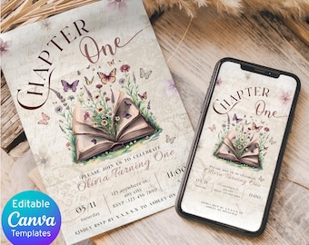 Storybook 1st Birthday Invitation, Bookish Theme (Digital Download)