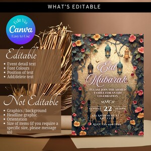 Elegant Eid celebration invitation template Ramadan lantern design editable Canva invite