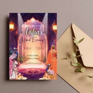Mehendi digital vibrante, invitación para Holud / invitación de boda india / tarjeta de ceremonia desi editable / descarga instantánea / tarjeta Gaye Holud
