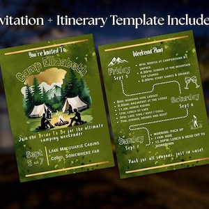Camp Bachelorette Invitation: Glamping Girls Weekend, Editable Canva Template (Digital Download)