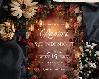 Floral Mehndi Sangeet Invitation – Indian Wedding, Editable Template (Digital Download)