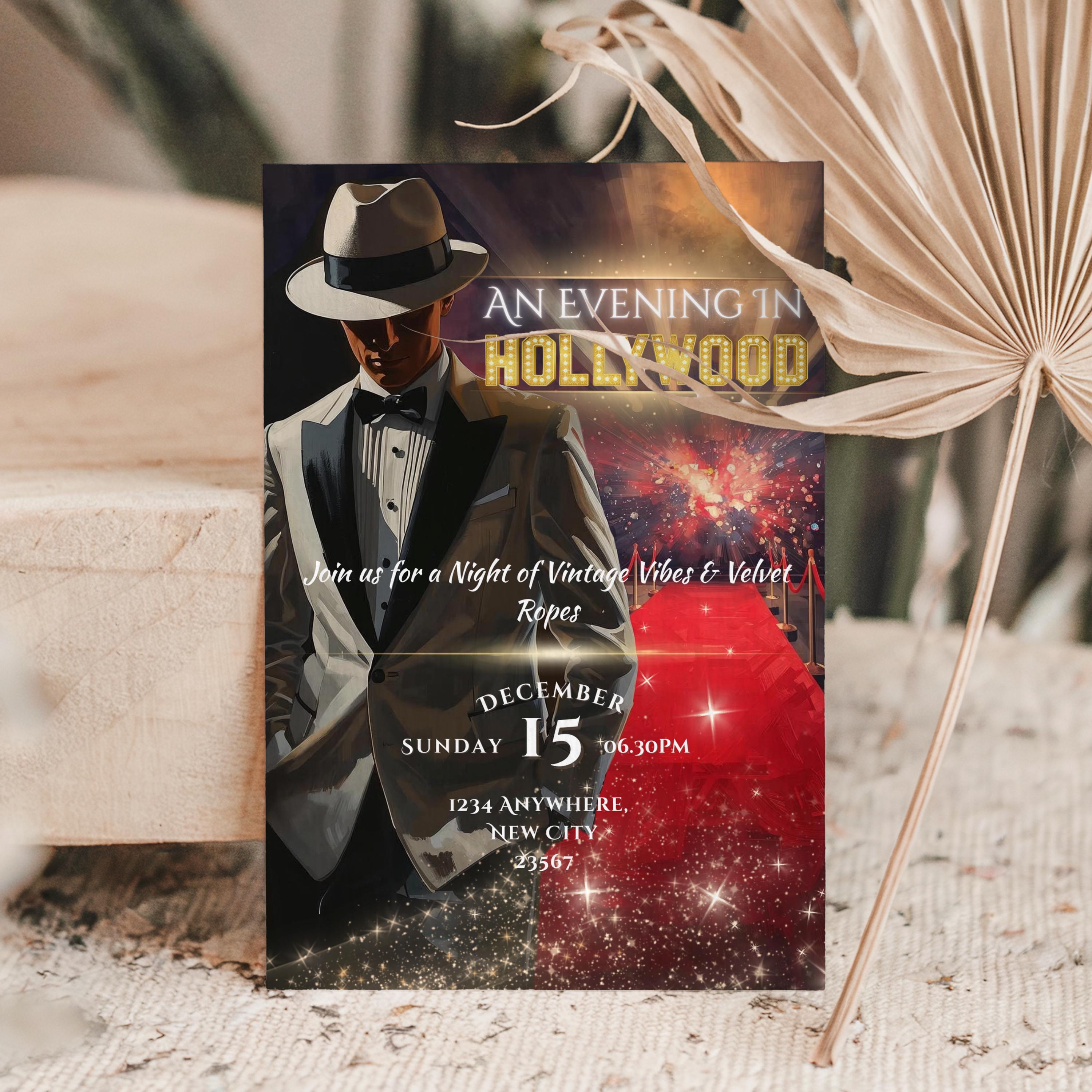 Old Hollywood Party Invitation. Editable Celebrity Red Carpet, Vintage ...