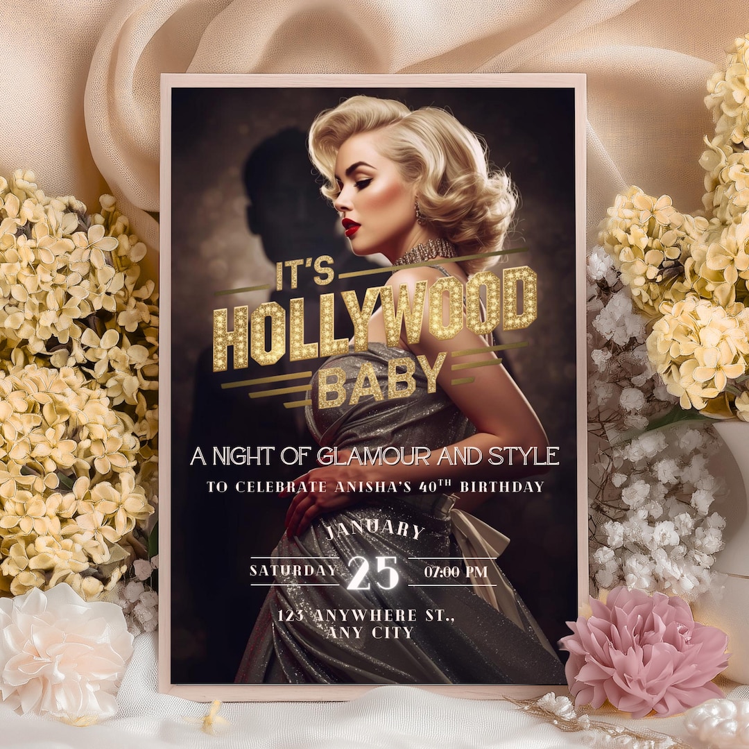 Hollywood Glam Birthday Invitation Template, Old Hollywood Party Invite ...