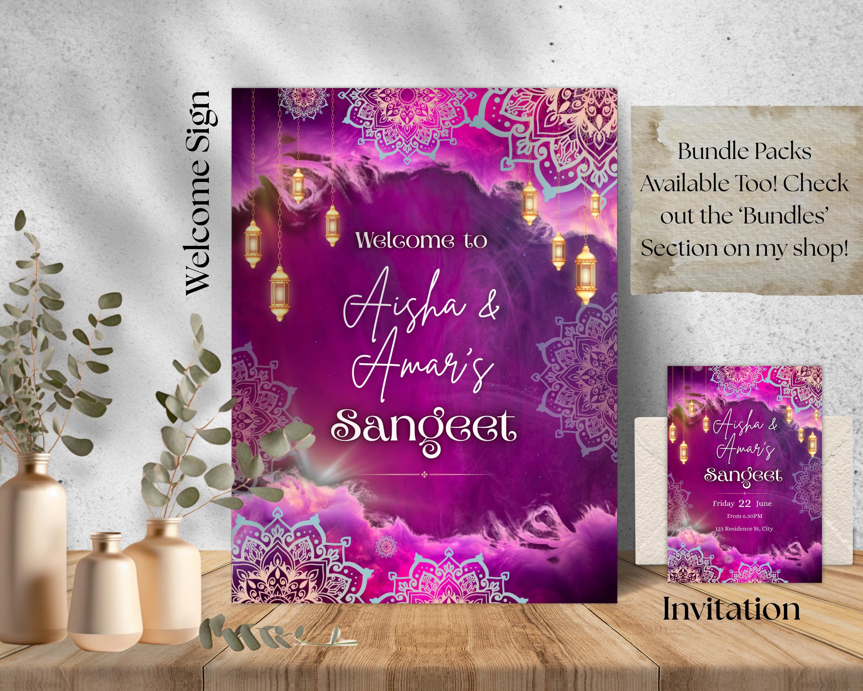 Purple Indian Wedding Welcome Sign: Mehndi, Sangeet Template (digital ...