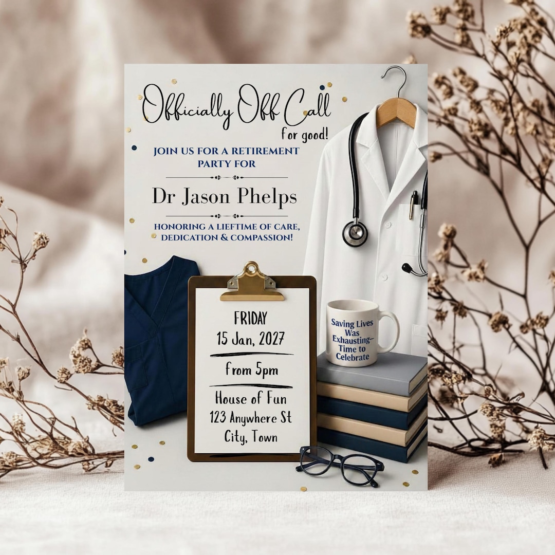 Doctor Retirement Invitation. Editable Canva Template - Medical ...