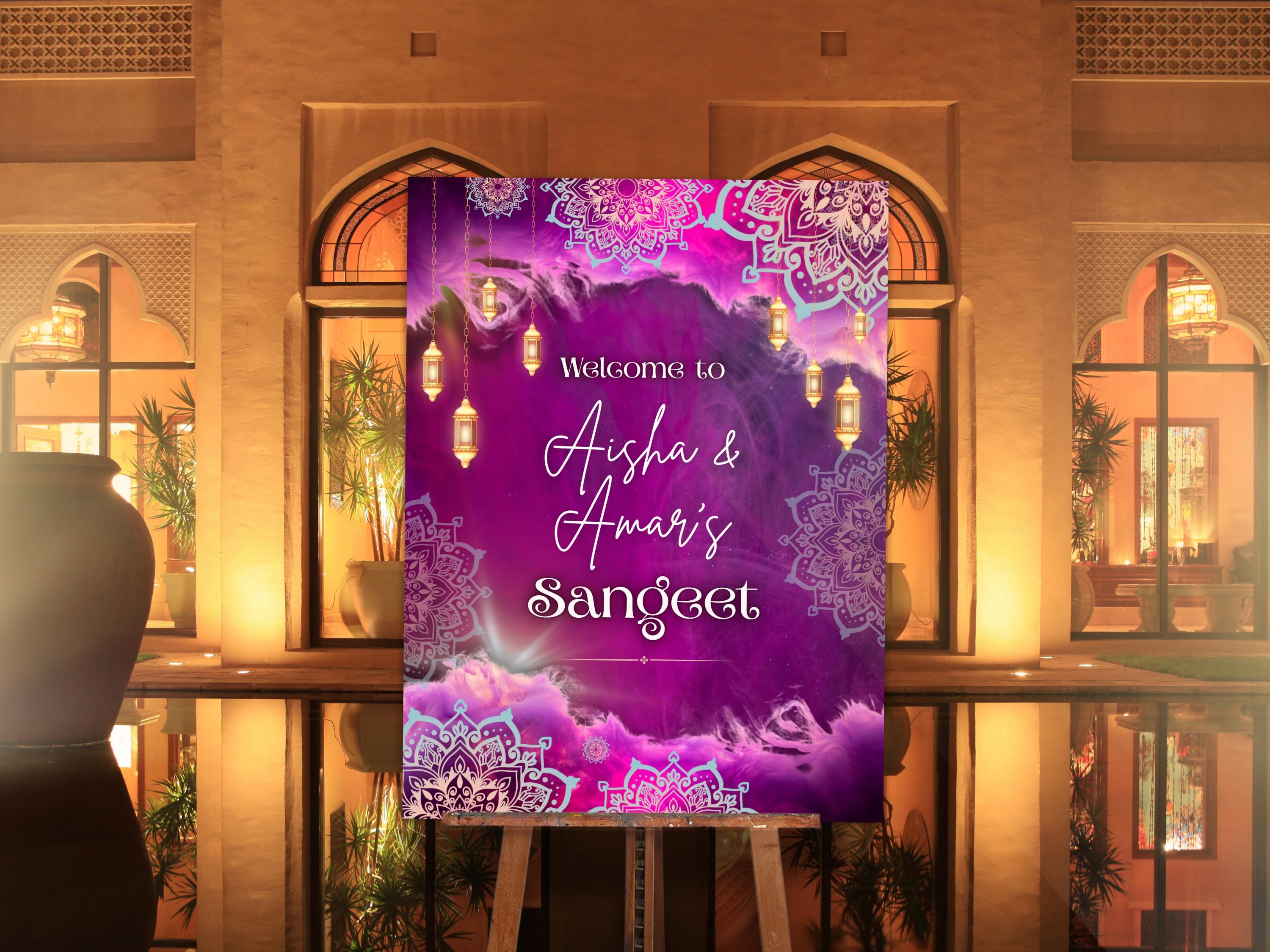 Purple Indian Wedding Welcome Sign: Mehndi, Sangeet Template (digital ...