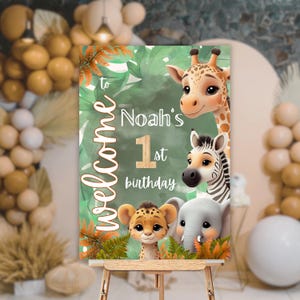 Editable Safari First Birthday Welcome Sign | Jungle Animals Birthday Decor Sign | Wild One Safari Custom Sign Template | Instant Download