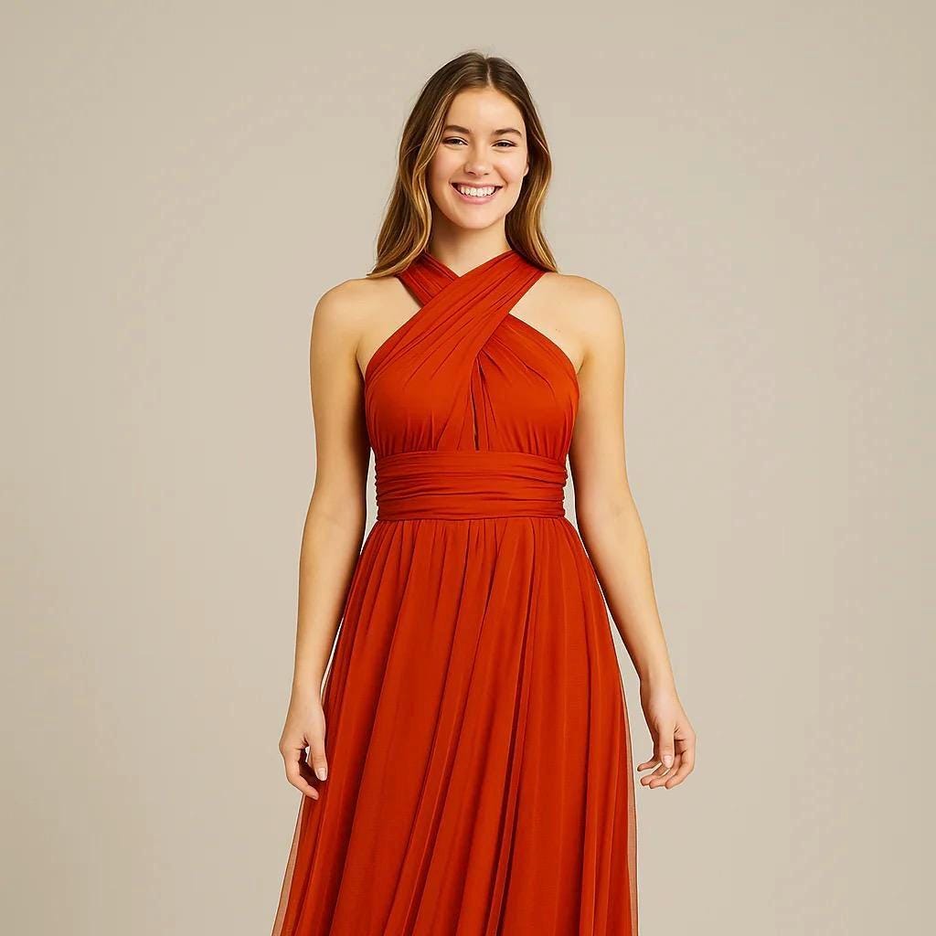 open lace back dress Burnt Orange Velvet Bridesmaid Dresses Multiway main image 1