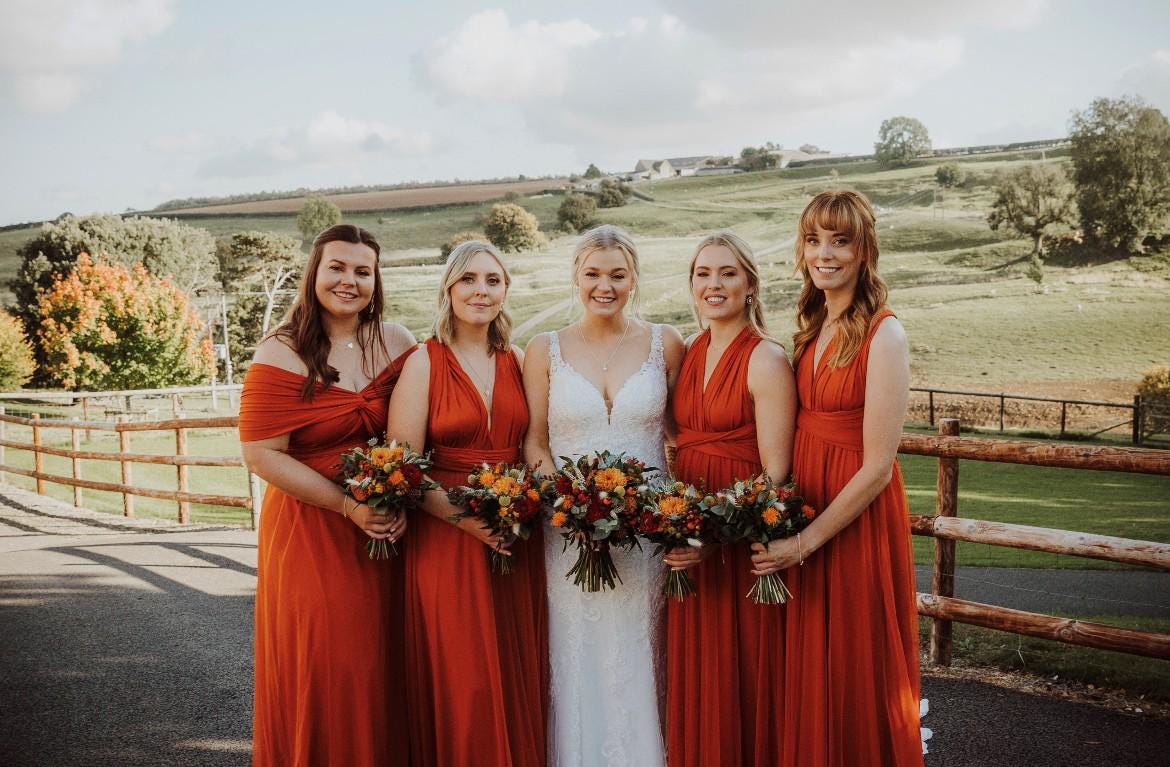 open lace back dress Burnt Orange Satin Multi-Way Bridesmaid Dress – FancyVestido main image 1