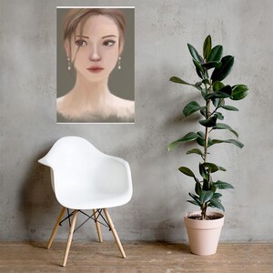 Poster- Soft Gaze – Pastel Portrait With Pearls
