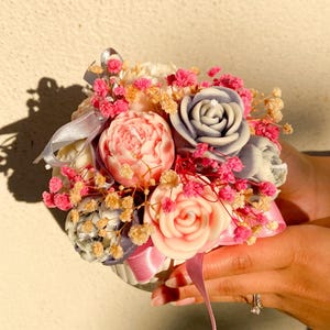 Cherry Blossom Scented Soy Wax Flower Candle Bouquet: Handmade Floral Gift