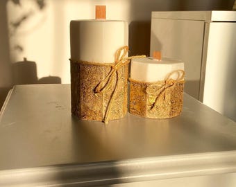 Rustic Concrete Candle Set: Handmade Soy Wax with Wooden Wick