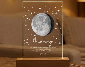 Lampada notturna a forma di luna, regalo per la mamma, lampada LED in acrilico personalizzata, regalo commemorativo, regalo decorativo per la camera da letto da parte di figlio/figlia