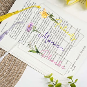 Personalized Birth Flower Bookmark: Acrylic Name Bookmark with Tassel