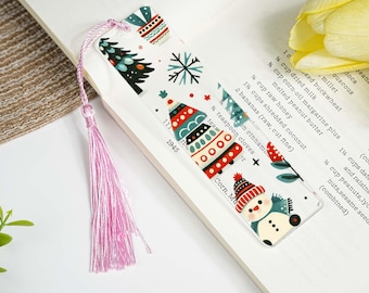 Marcapáginas acrílico con forma de árbol de Navidad, muñeco de nieve, con borla, ideal para ella, ideal como regalo para amantes de los libros.