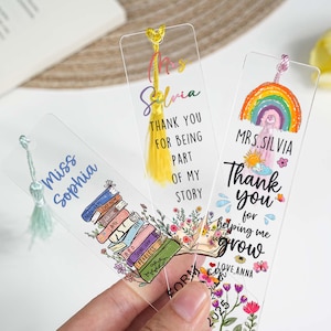 Personalized Acrylic Teacher Bookmark: Custom Text, Rainbow Design
