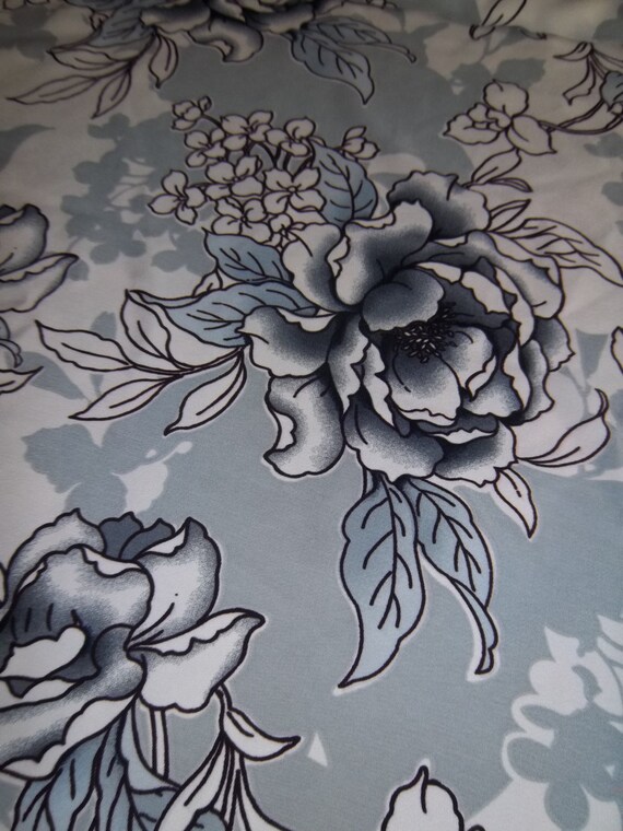 Items similar to Gray and Blue Watercolor Flowers Heavy Silky Printed