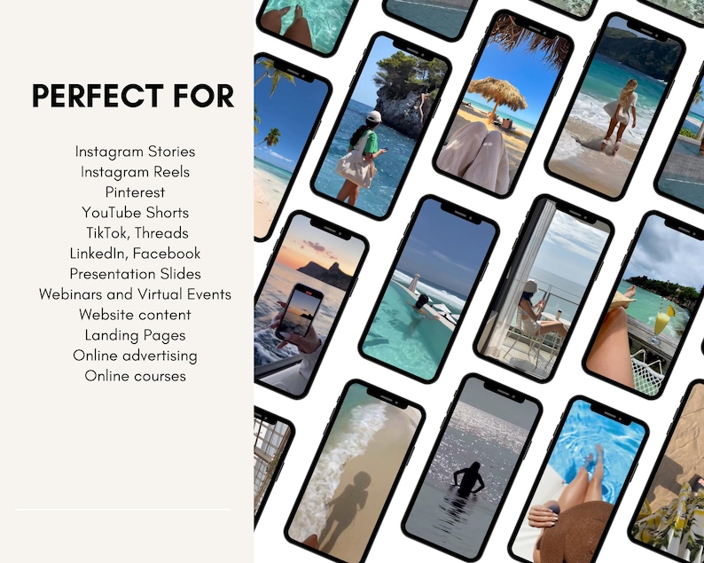 Tropical lifestyle stock videos with crystal clear water, palm leaves, and sunset skies
