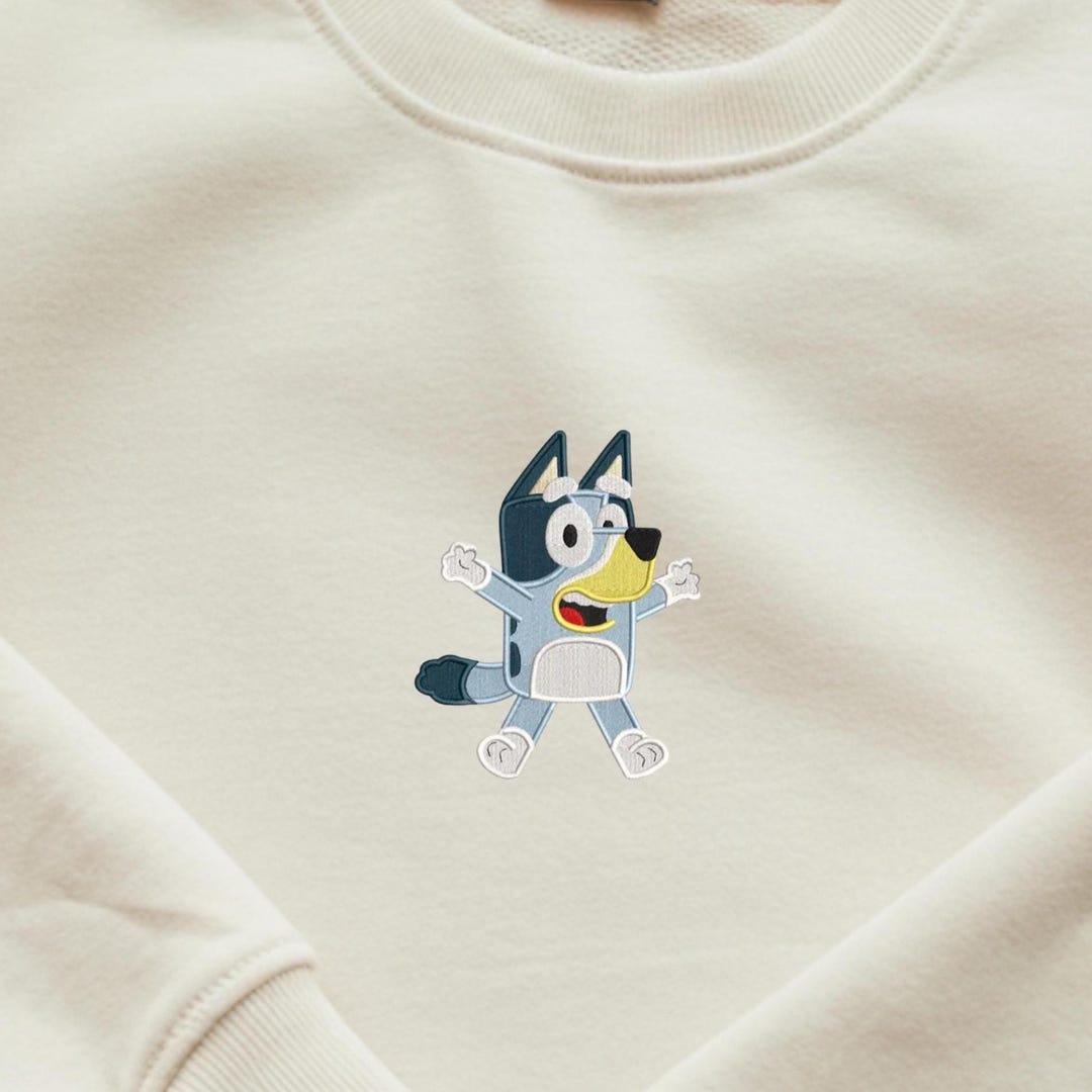 Bluey Embroidered Sweatshirt – Custom Cartoon Dog Crewneck, Kids & Adult Bluey Gift, Family Matching Pullover, Cute Animated Character Shirt
