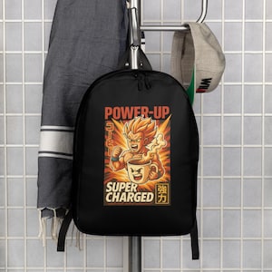 Super Charged Coffee Backpack – Retro Anime Caffeine Bag for Gym, School & Legends