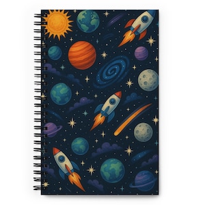 Outer Space Spiral Notebook – Rocket & Planet Print | Cosmic Galaxy Journal