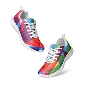 Colorful Geometric Print Men&#39;s Athletic Shoes – Lightweight Sneakers for Running, Gym & Everyday Style