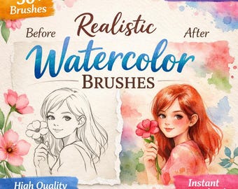 Pincéis realistas de aquarela para Procreate | Mais de 50 pincéis com textura natural